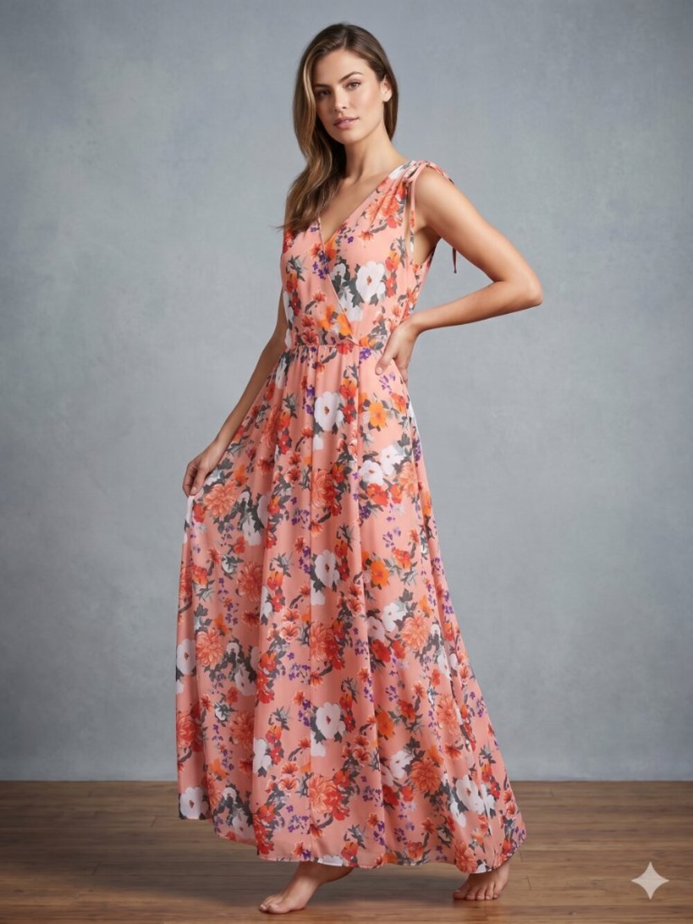EVA MENDES New York & Company Boho Floral Wrap Maxi Dress, Size Large